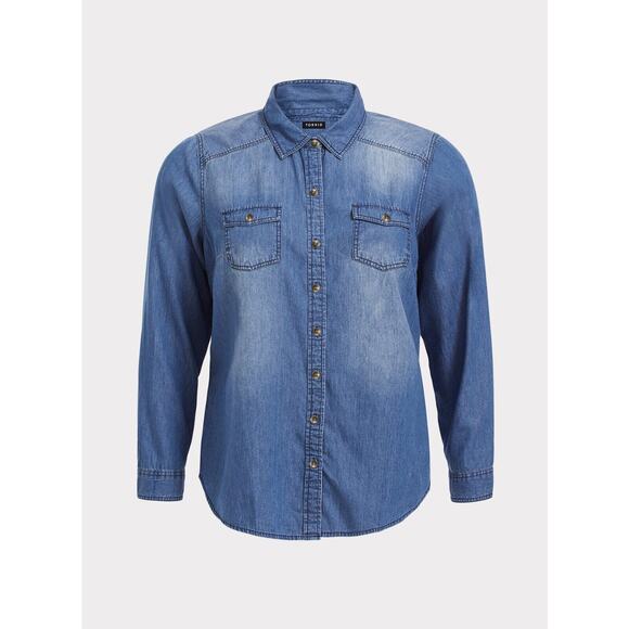Torrid Taylor Medium Wash Denim Button Down Shirt Blue Women's Plus Size 3 3X - Picture 6 of 15